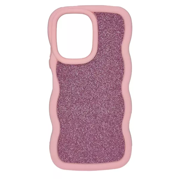 Funda Silicona Ondulada Con Brillos iPhone 16 Rosa