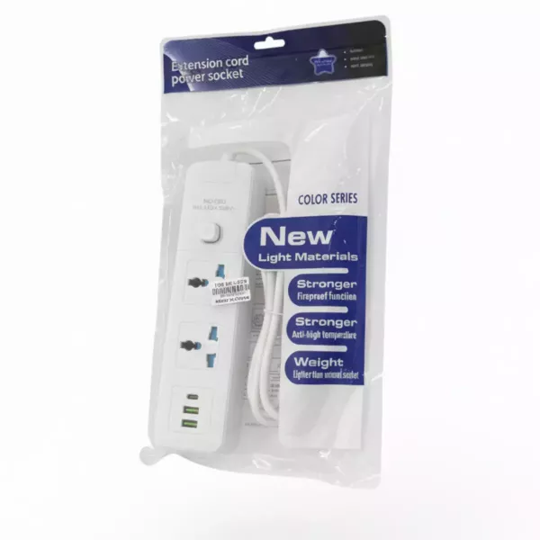 Alargue Zapatilla 2 Tomas + 2 USB + 1 Tipo C  2Mts