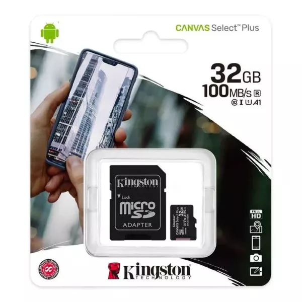 Memoria Micro SD 32GB Kingston Canvas Select Plus Con Adaptador Negro