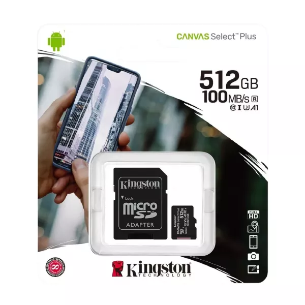Memoria Micro SD 512 Gb Kingston Canvas Select Plus Con Adaptador Negro