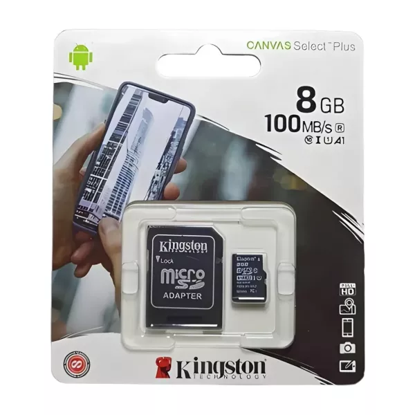 Memoria Micro SD 8 Gb Kingston Canvas Select Plus Con Adaptador Negro