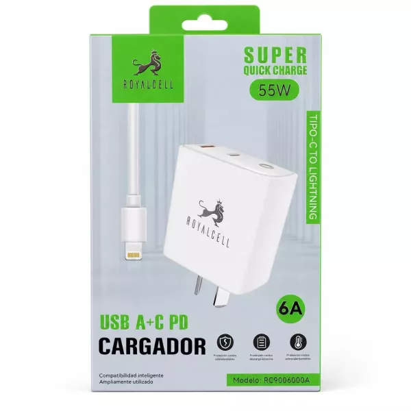 Cargador 55w Usb A/c + Cable Tipo C A Iphone Royalcell Rc9006000a WR