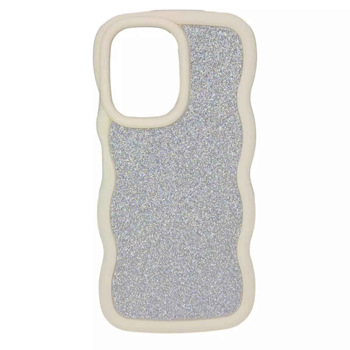 Funda Silicona Ondulada Con Brillos iPhone 16 Crema