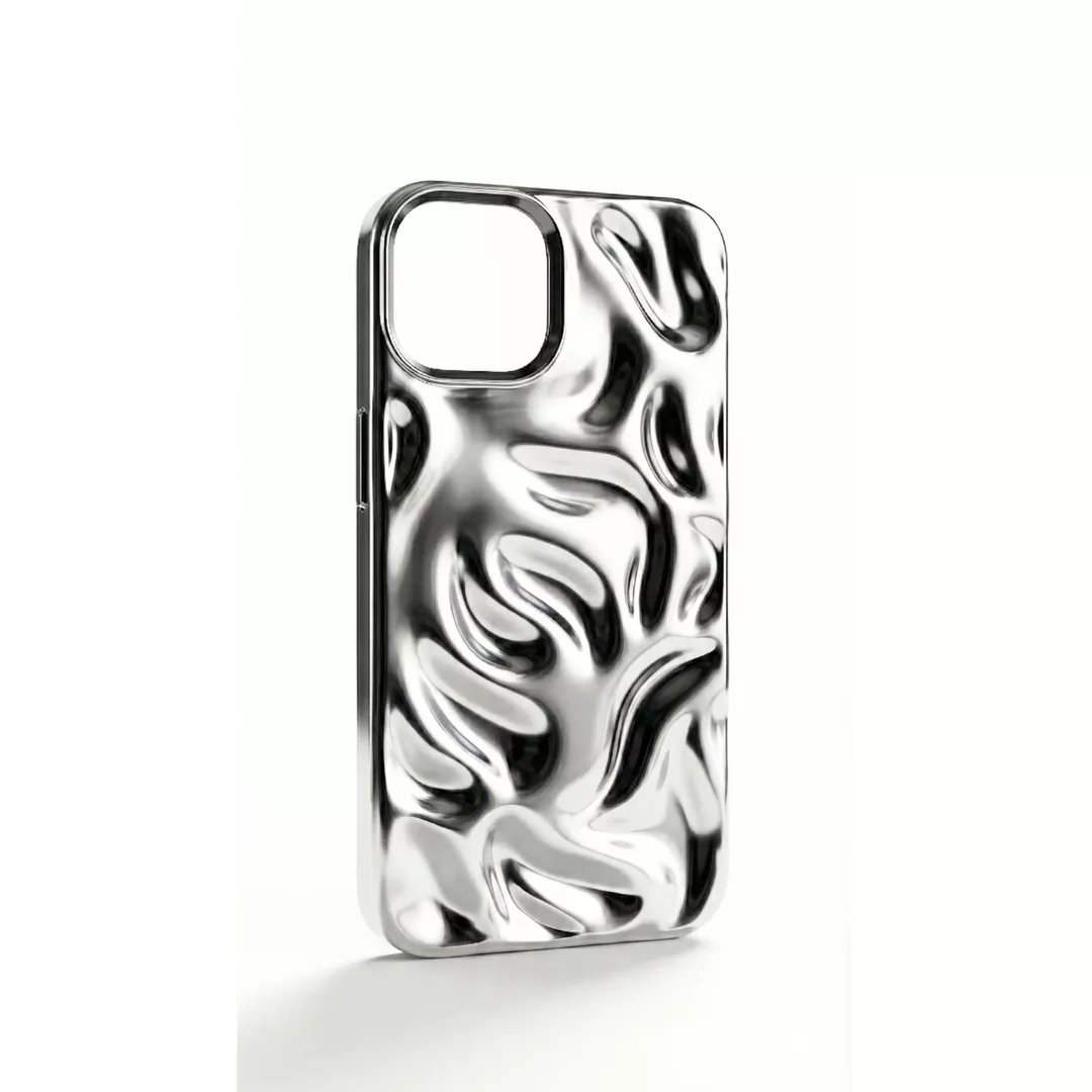 Funda Silicona Wave Cromado iPhone 16 Pro Max Plateado