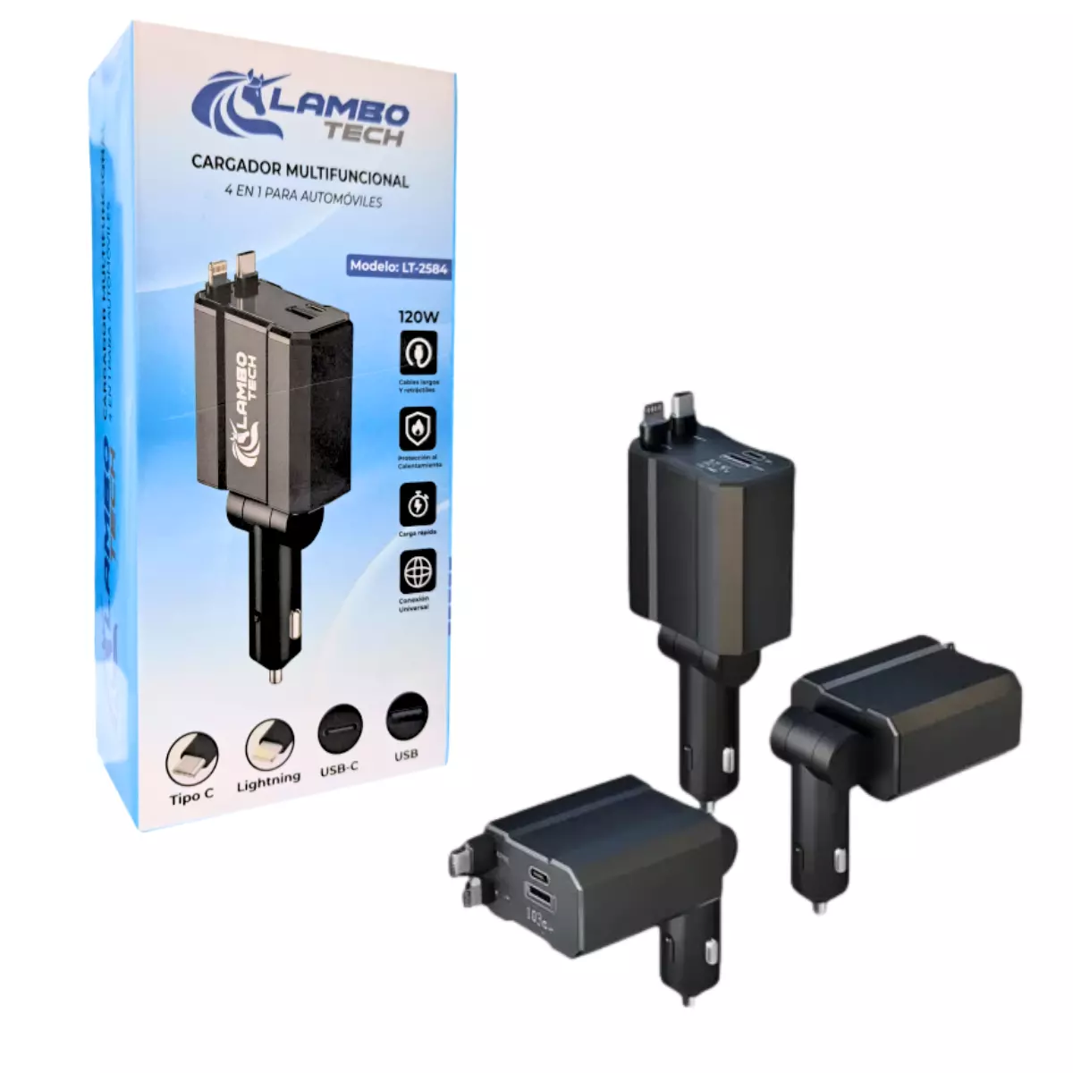 Cargador Auto Multifuncional 4 En 1 LT-2584 Lambo Tech