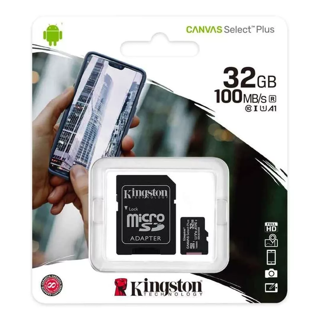Memoria Micro SD 32GB Kingston Canvas Select Plus Con Adaptador Negro