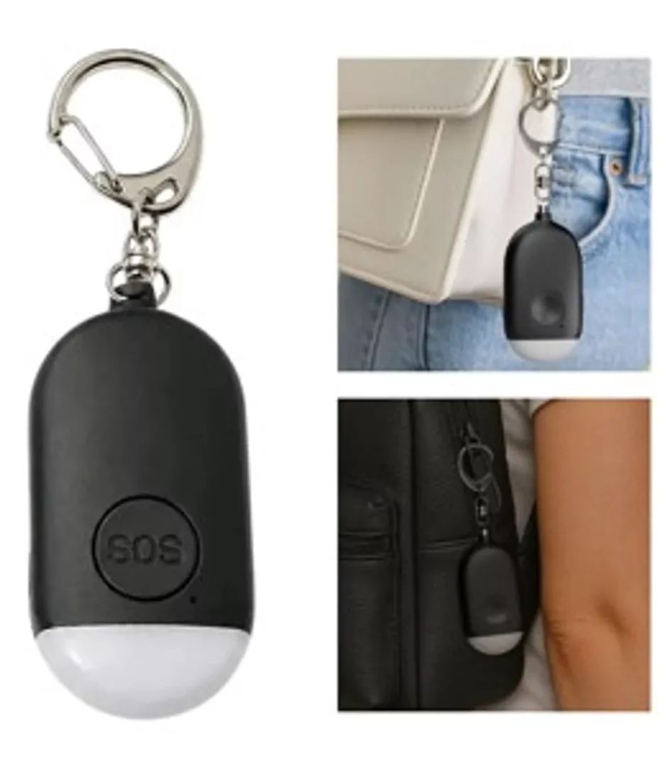 Alarma Personal Con Linterna Sos Llavero Negro