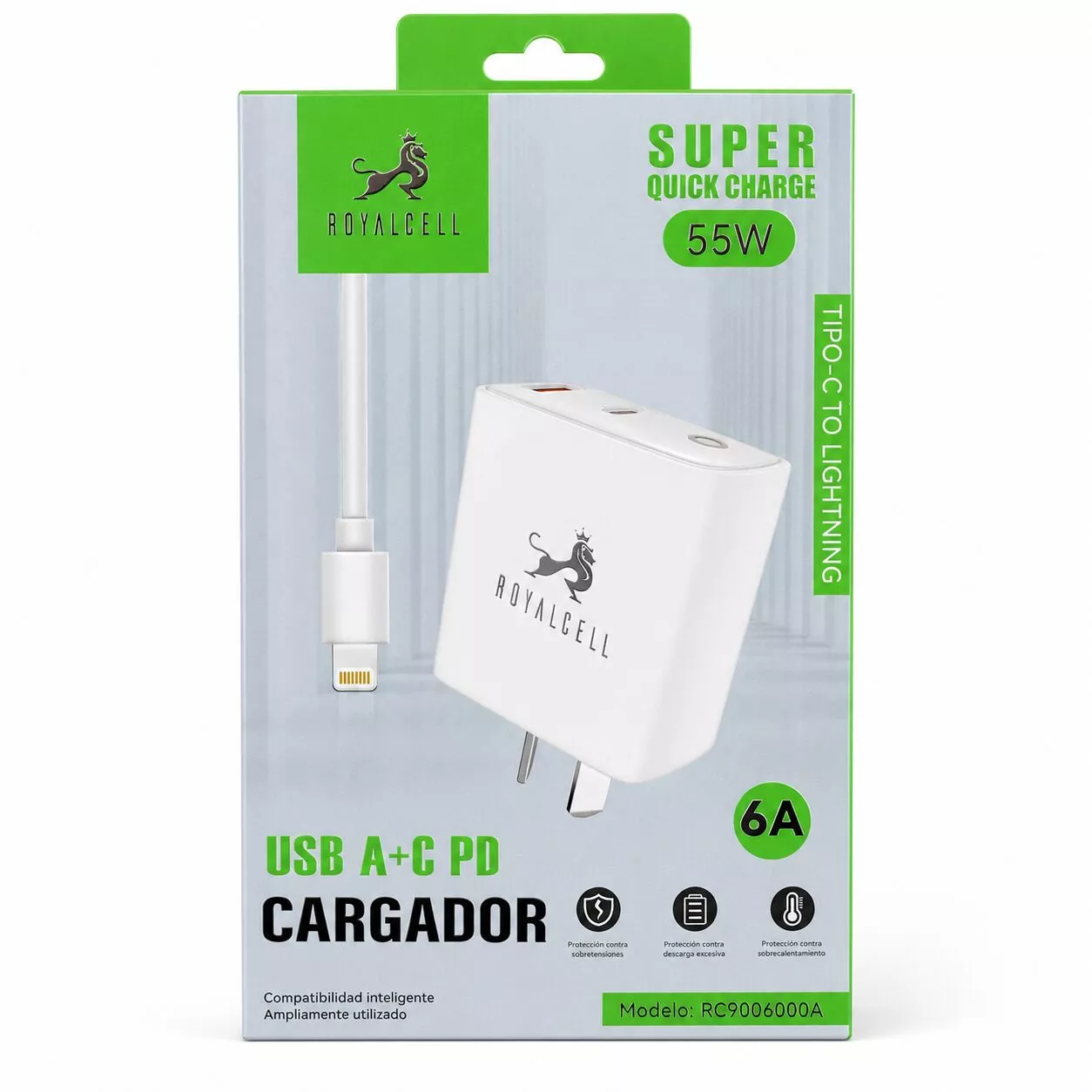 Cargador 55w Usb A/c + Cable Tipo C A Iphone Royalcell Rc9006000a WR