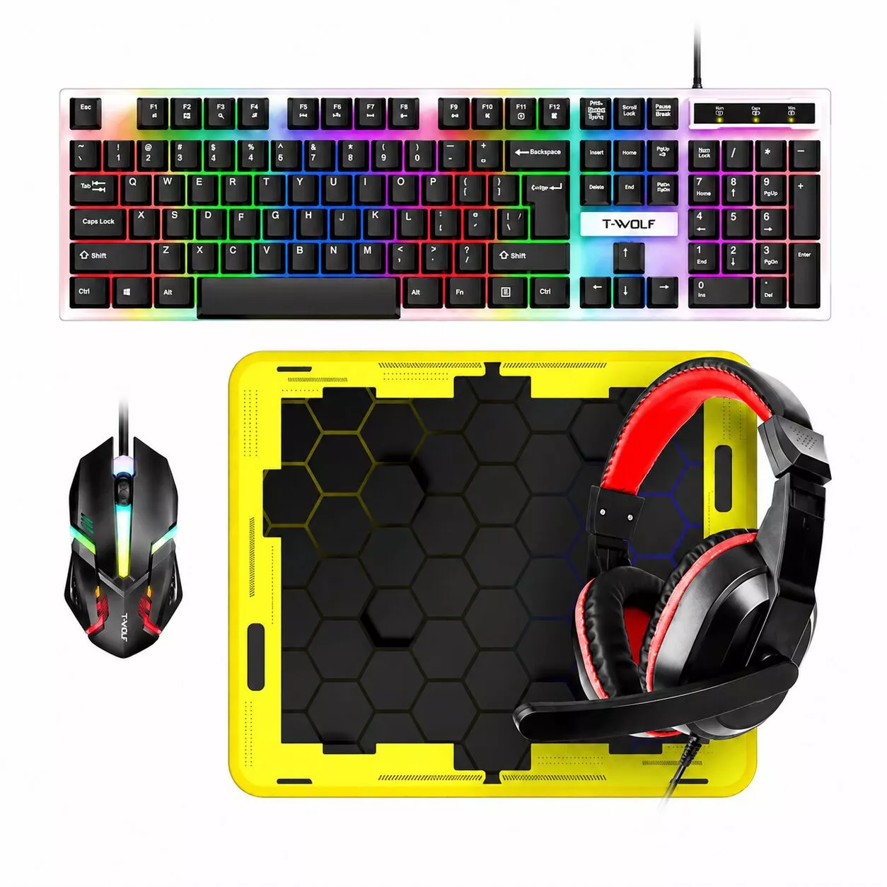 Kit Teclado + Mouse + Pad + Vincha Gamer Retroiluminado Tf-240 T-wolf WR